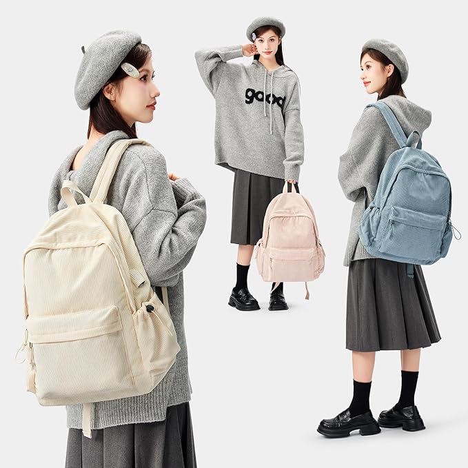 School Backpack for Teens Boys Girls Cute Corduroy Bookbag Classic Casual High School Bag Lightweight College Backpack For Women Men(Blue)