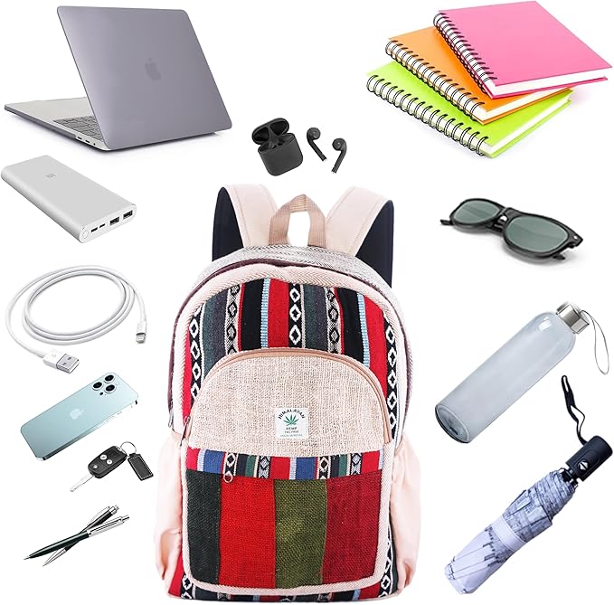 Anitya Hemp Backpack, Multi-Functional Pockets, Eco-Friendly, Unisex, Hiking Daypack, Durable Rucksack