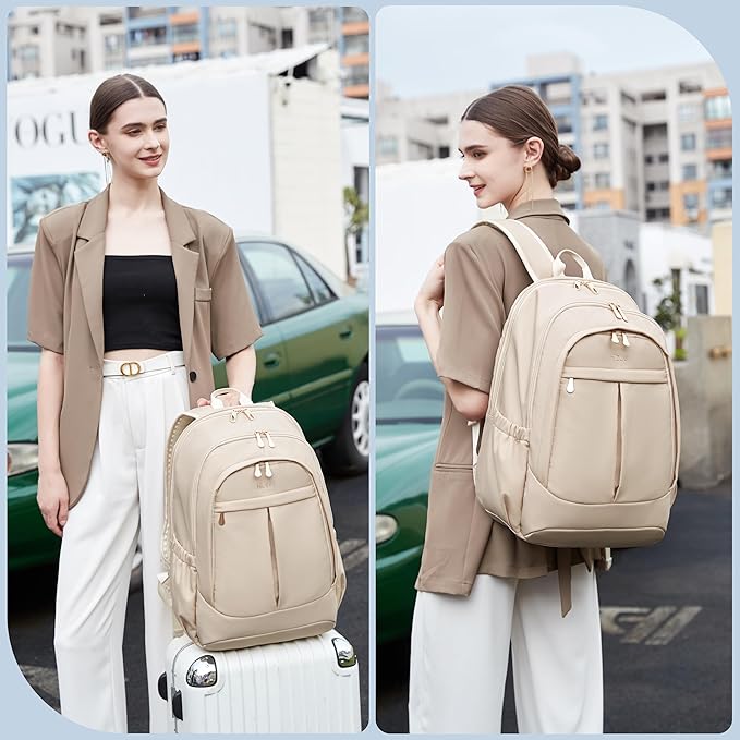 Hidds Travel Laptop Backpack for Women 15.6 Inch Computer Backpacks with USB Charging Hole Anti Theft Carry on Bag College Bookbag Large Back Pack for Work Business Travel Commuter Daypack-Champagne