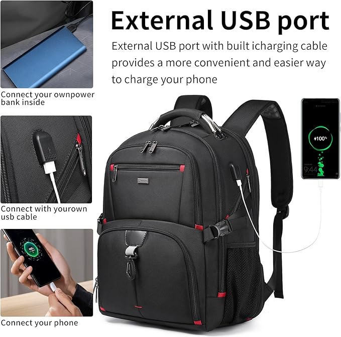 DUSLANG 50L Travel Laptop Backpack for Men Women, Extra Large Heavy Duty Big Carry on Backpack for Weekend Airline Approved Fits 17 Inch Computer, Black