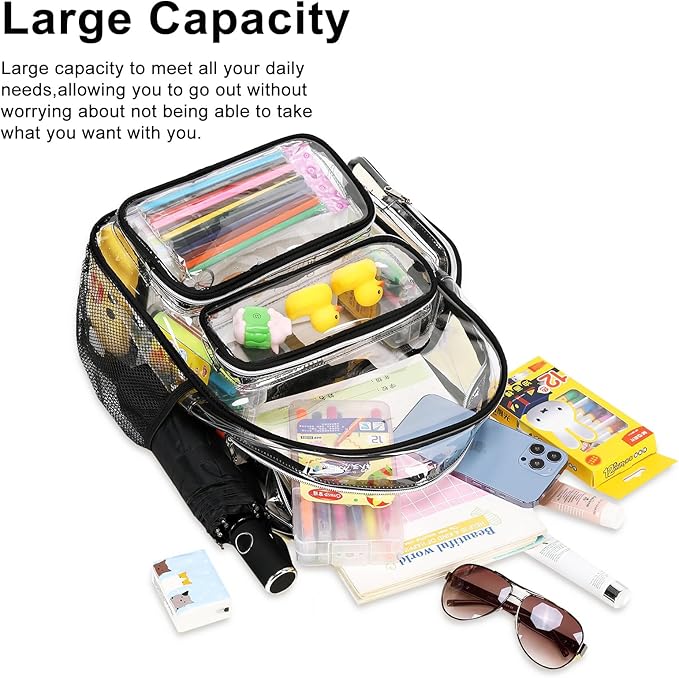 BTOOP Clear Backpack Heavy Duty Transparent Backpack 17" See Through Bookbag for College Work Festival Security with Padded Strap Large Capacity