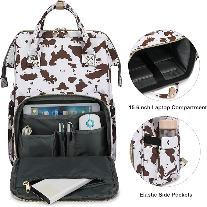 Laptop Backpack for Women Men, 15.6 inch College School Backpack Bookbag for Work/School/Travel/Business (Cow Print Brown)