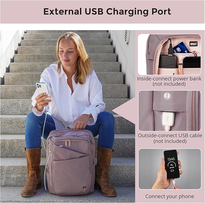 Swissdigital Design Women's Laptop Backpack, Compact College Bookbag with USB Port,Well-Organized Daypack for Work Business, Fits 15.6" Laptop, Pink | SD1006F-82