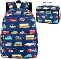 LEDAOU Kids School Backpack with Lunch Box for Boy Girl Toddler BookBag School Bag Preschool Kindergarten Backpack (Navy Blue-Airplane Pattern)