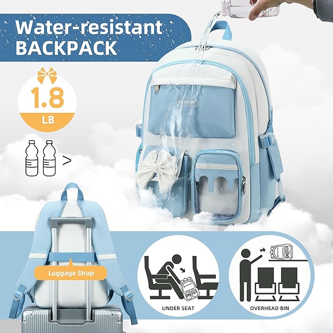 Laptop Backpack 16 Inch Kids Elementary Middle High School Bag College Backpacks Women Work Business Back Pack Travel Rucksack Large Bowknot Bookbag for Teens Girls Womens Students (Blue)