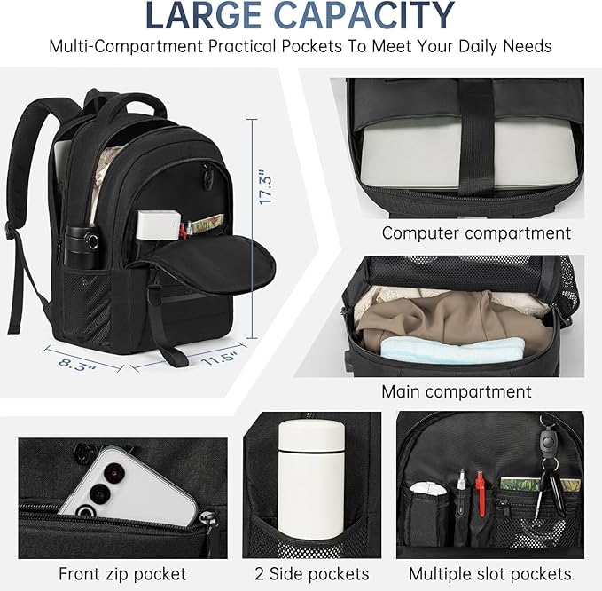 GMAK Travel Laptop Backpack for Men & Women, Business Anti Theft Laptops Backpacks with USB Charging Port, Fits 15.6 Inch Notebook, Water Resistant College School Computer Bag for Travel Sports, Black