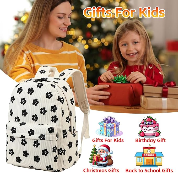 School Backpack for Teen Girls Kids Backpack with Lunch Bag Pencil Case, Waterproof Laptop Backpack Casual Daypacks for Preschool Kindergarten Elementary, Floral