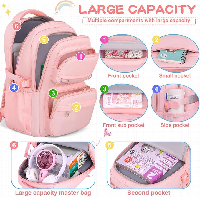 School Backpack for Kids Girls Cute Travel Backapck for College Women Men Casual Laptop Bookbag for Teen Student(Pink)