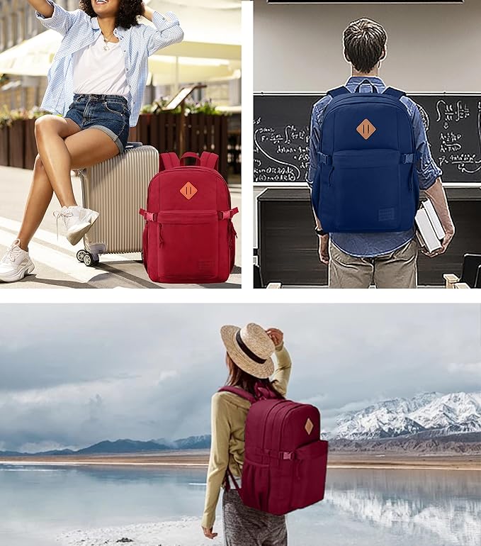 SUPACOOL Casual Backpack For School, Classical Travel Backpack for Men and Women, Bookbag for Boys, Girls and Kids, Laptop Compartment(Red)