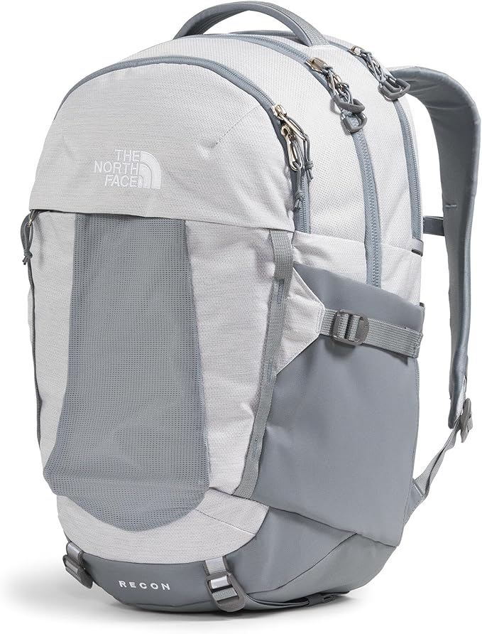 The North Face Women's Recon Everyday Laptop Backpack - Commuter Travel Bag, 18" Laptop Sleeve, Water-Repellent, TNF White Metallic Mélange/Mid Grey-NPF, One Size