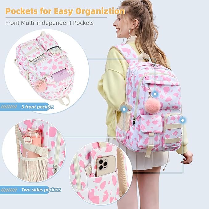 Hidds Backpack for Girls College School Backpacks Kids Bookbag School Bag Travel Laptop Daypack Teens Women (Pink)