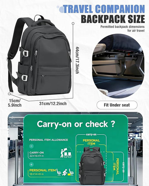 BOXSAM Lightweight Backpack for Women, Large Laptop Travel Backpack Casual Daypack Bag Rucksack for Men.Grey