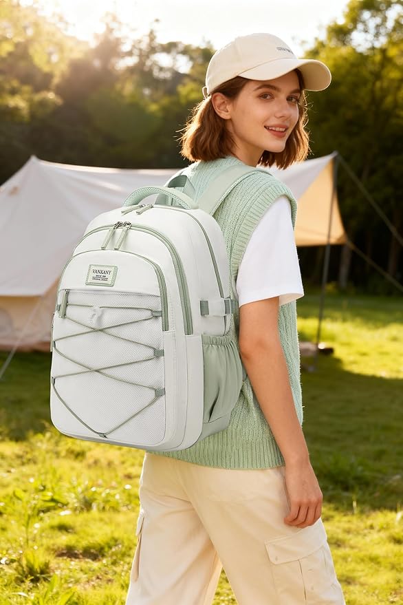 Teen Backpack for Girls, Women Bookbag for College Students Middle High School, Aesthetic Schoolbag Back Pack, White Green