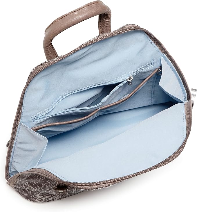 Baggallini Backpack Metro with RFID Phone Wristlet, Tan Python