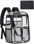 Large Clear Backpack Heavy Duty for Women Men Boys Girls, Clear Bookbag for School, 17 Inch Transparent Backpack with Accessories for Work Casual Sport, Black