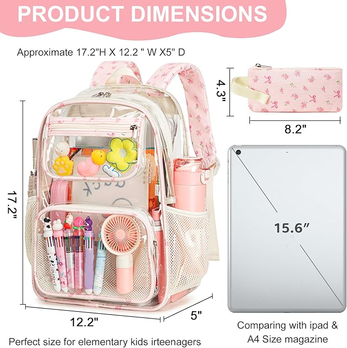 Bluboon Clear Backpack Heavy Duty Kids Boys Clear Bookbag See Through Backpacks with Pencil Case for College Work