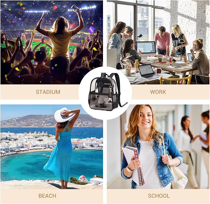 Clear Backpack for Stadium Events Approved 12×6×12, Thick TPU Mini Clear Bag with Front Pocket for Concert Sport Events Work Travel, Black