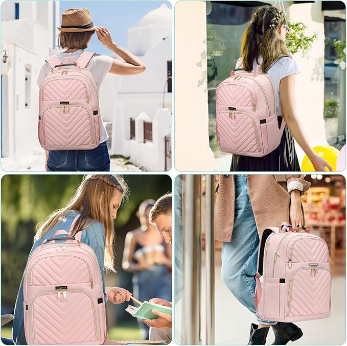 Backpack for Women, School Backpacks for Teen Girls, Stylish Cute Laptop Backpack, Teacher Student College Bookbags, Pink