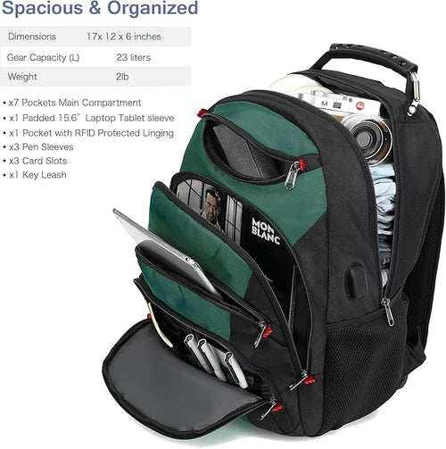 Boavan Laptop Backpack for men, 15.6 inch Laptop Bag with USB Port, Waterproof Travel Work Backpack Purse, Anti-Theft Teacher Nurse Doctor Casual Bookbags Office Business backpack，Deep Juniper Black