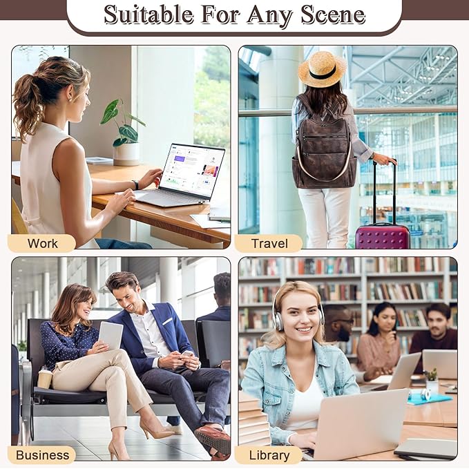 Vegan Leather Laptop Backpack for Women 15.6 Inch Work Backpack Purse for Travel College