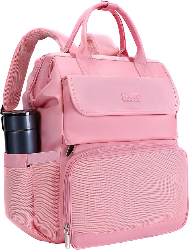 Laptop Backpack for Women & Men. 15.6 Inch Computer Backpack for Work Business, Waterproof Teacher Nurse Bag with Large Capacity, Lightweight College Bookbag Bags, Casual Daypack for Travel Pink