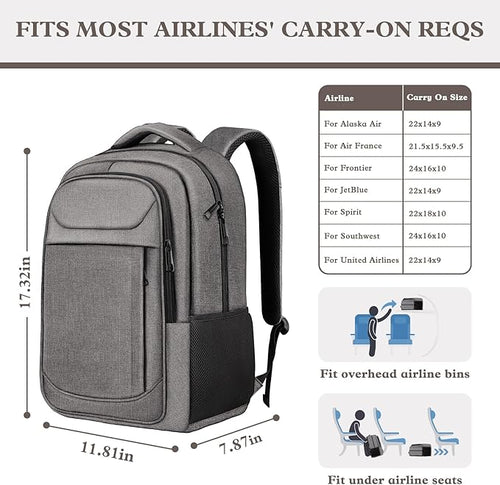 15.6 Inch Travel Backpack, Business Laptop Backpack, Water Resistant Durble Slim Casual College School Computer Nurse Work College School Bag, Travel Daypack Bag Gifts for Men Women, Grey