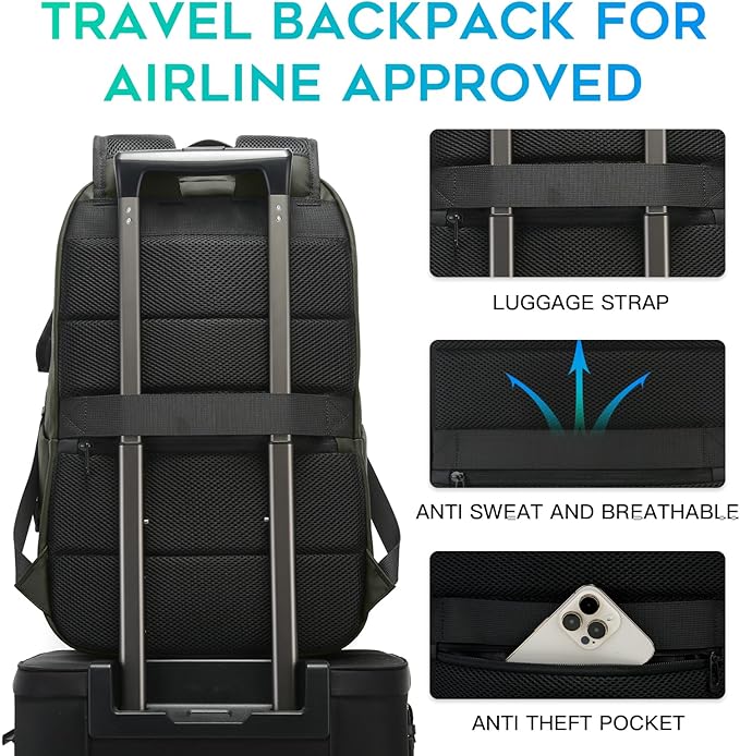 FUTURE AESTHETICS Smart Waterproof Travel Backpack Business Flight Approved Carry on Backpack for Men Women ，Large Capacity Laptop Backpack，Water Resistant Computer Backpack Fits 16 Inch Laptop(Green)