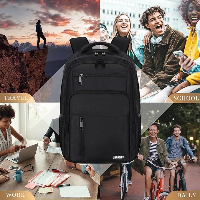 Black Backpack for Men Women, School Backpack for Boys Girls Teens, 15.6 Inch Laptop Backpacks with Reinforced Straps, Water Resistent Book bag, Work College Bookbag, back pack, Mochila para hombre