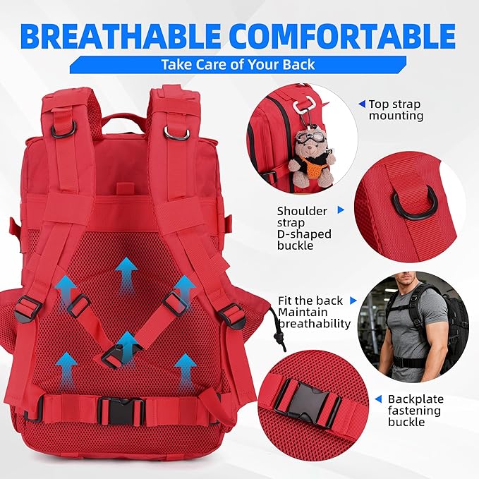 gracedon Tactical Backpack for Men 3 Day Rucksacks for Trekking Camping (red)