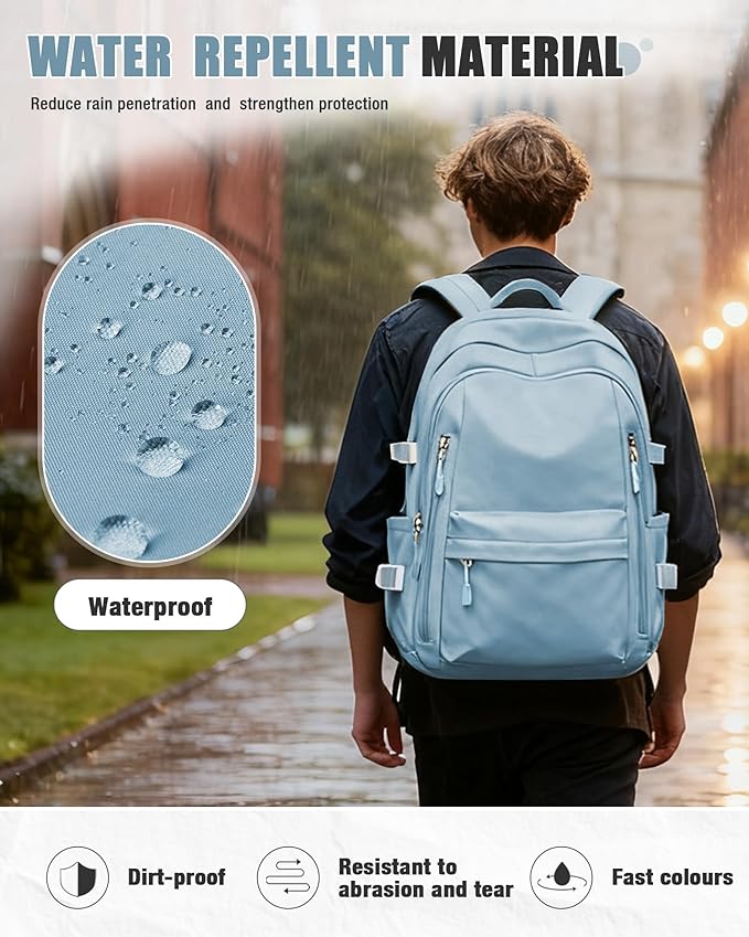 BOXSAM Lightweight Backpack for Women, Large Laptop Travel Backpack Casual Daypack Bag Rucksack for Men.Light Blue