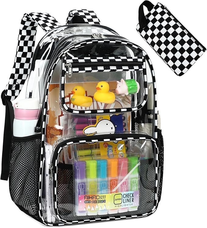 Bluboon Clear Backpack Heavy Duty Kids Boys Clear Bookbag See Through Backpacks with Pencil Case for College Work