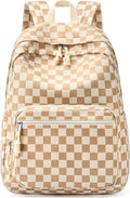 mibasies School Backpack for Girls with Laptop Sleeve: 18IN Large Capacity Corduroy Bookbag for Primary Middle School/College, Travel Daypack for Teens Women - Brown Checkered