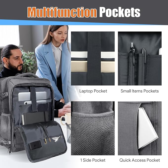 Extra Large Travel Backpack 40L-50L Expandable, Waterproof Wet Pocket Carry On Daypack, Anti-Theft TSA 18 Inch Laptop Bag for Men Women Flight Approved Weekender Duffel, Grey