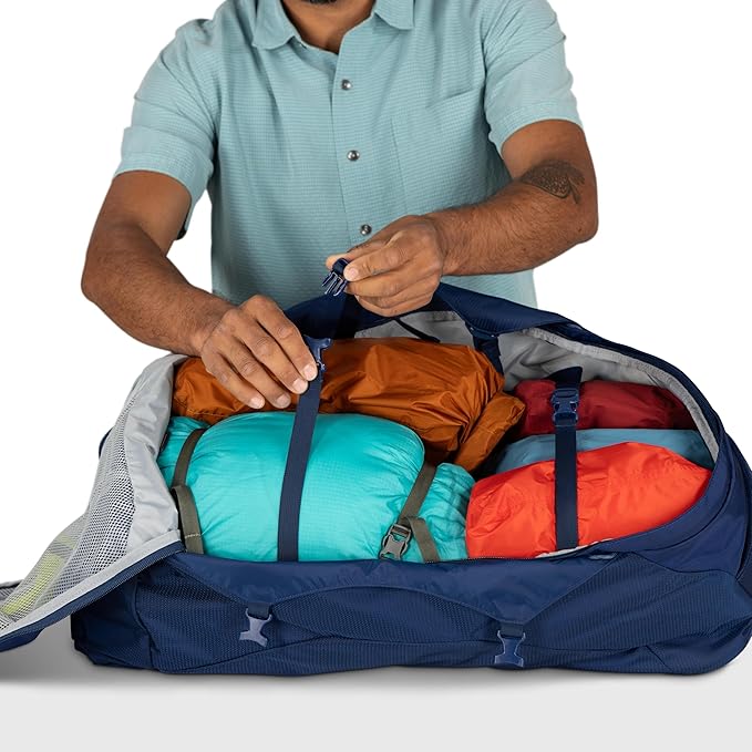 Osprey Farpoint 70L Men's Travel Backpack - Large Adjustable Travel Bag with Detachable Daypack, Cascade Blue/Torrent Blue