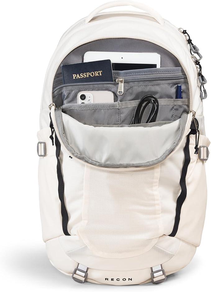The North Face Women's Recon Everyday Laptop Backpack - Commuter Travel Bag, 18" Laptop Sleeve, Water-Repellent, Gardenia White/TNF Black-NPF, One Size