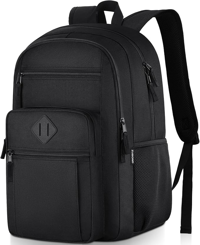 Unisex Black Backpack for School, Lightweight Boys Girls Backpack Fits 15.6 Inch Notebook, Water Bottle Pocket - Ideal for Teens, College Students, Adults