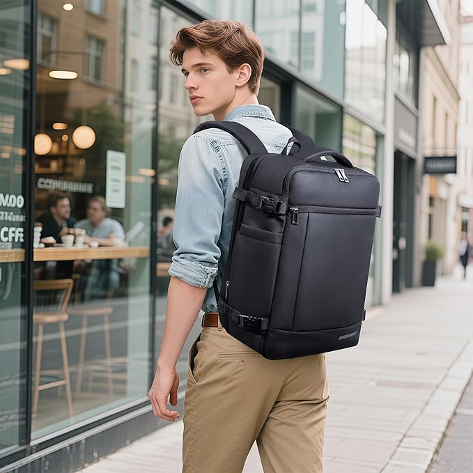 SHOWKOO Laptop Backpack for 17 Inch Laptop, 40L Expandable Large Capacity Backpack, TSA Carry On Travel Backpack with Padded Laptop Compartment, Water-Resistant College & Commuter Bag, Black