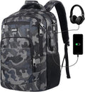 Paude 17 inch Travel Business Backpack for Men,College Backpack School Bookbag for Teens,Laptop Bookbag with USB Port and Headphone Hole,Camouflage Black