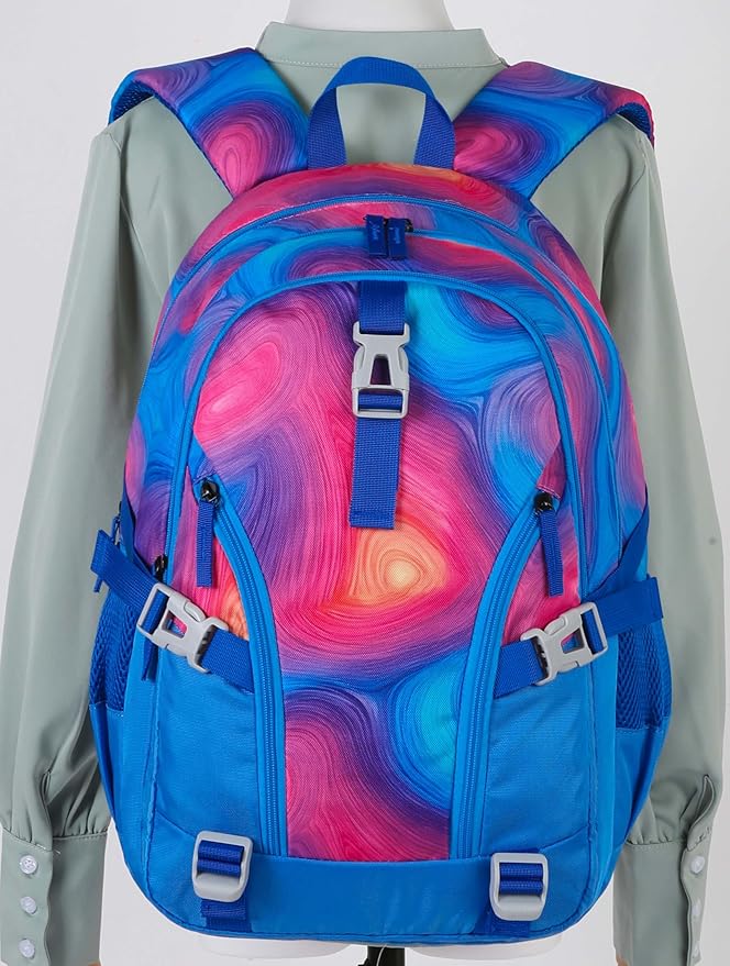 BLUEFAIRY High School Backpack for Girls Boys Middle School Bookbag for Kids Back to School Bag for College with Large Compartment Casual Daypack Mochilas para Niñas Adolescentes 18" Tie Dye Blue