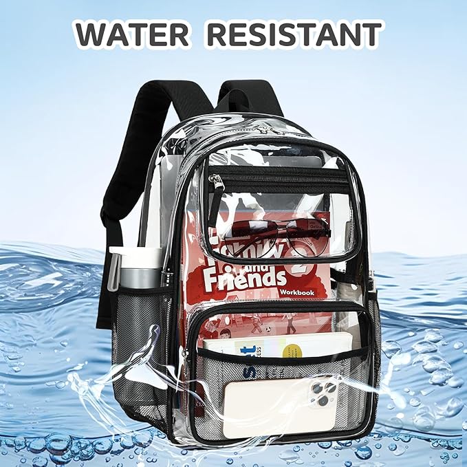 Bluboon Clear Backpack Heavy Duty Kids Boys Clear Bookbag See Through Backpacks with Pencil Case for College Work (Transparent Black)