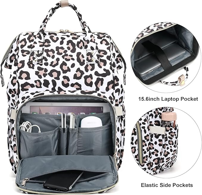 Leopard Laptop Backpack for Women Men, 15.6 inch College School Backpack Bookbag for Work/School/Travel/Business