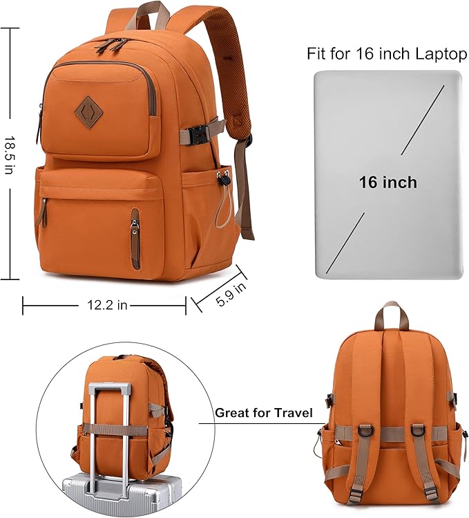 AO ALI VICTORY laptop backpack 15.6 inch anti theft travel backpacks for men and women large college bookbag work business daypack middle high school bag for girls boys teens students brown
