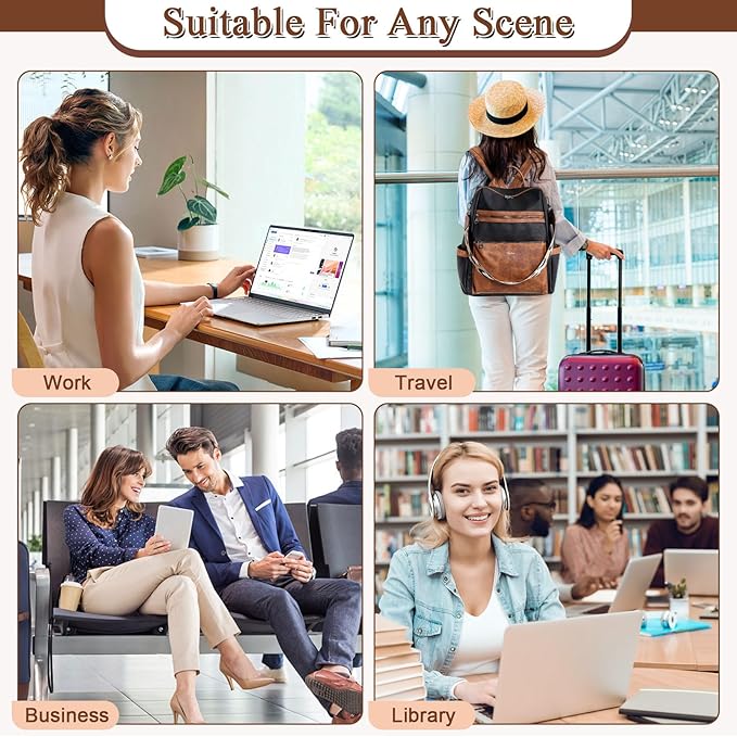 Vegan Leather Laptop Backpack for Women 15.6 Inch Work Backpack Purse for Travel College
