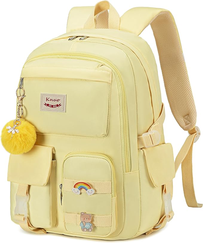 Backpack for girls Laptop Backpacks 15.6 Inch College Cute Bookbag Anti Theft Primary Elementary School Bag Casual Daypack for Teens Girls Women Students （Yellow