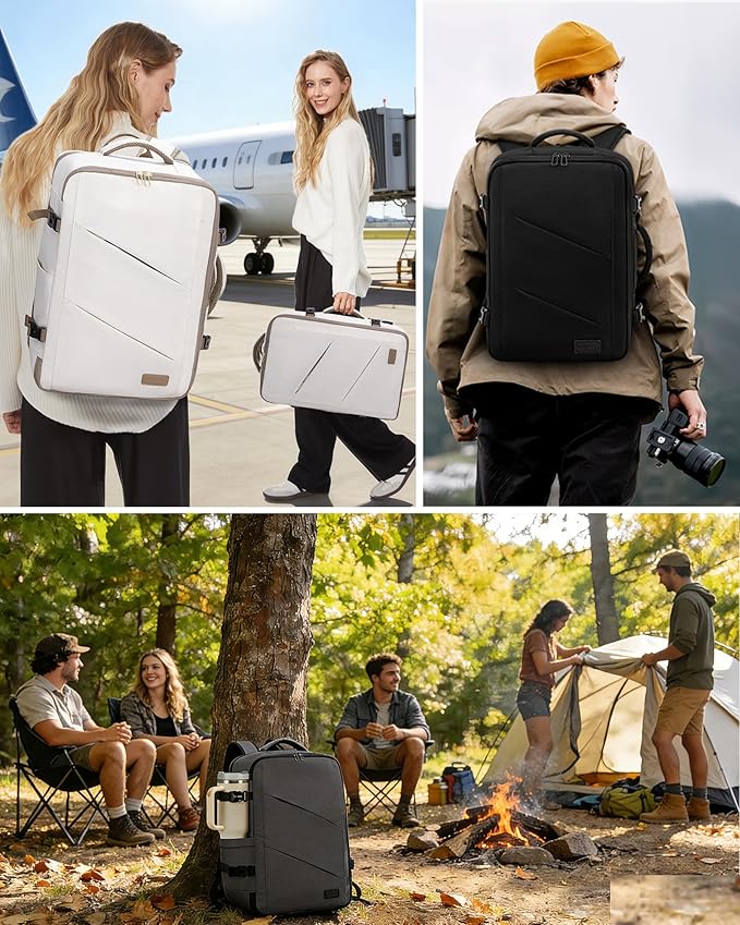 LOVEVOOK Carry on Travel Backpack, Large 40L for Men & Women Flight Approved with USB Charging Port&3 Packing Cubes, Large Suitcase Water Resistant Luggage Daypack Busi, Beige-Black