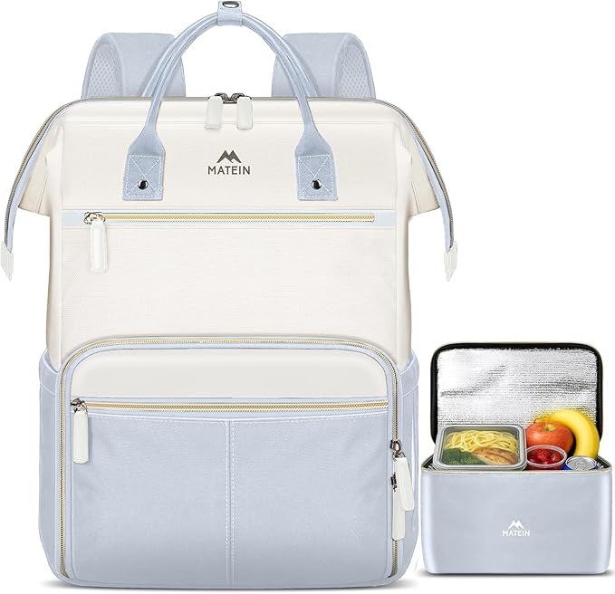 MATEIN Insulated Lunch Backpack, 15.6 Inch Laptop Backpack with Lunch Compartment, Teacher Work Bag with Lunchbox Meal Prep Bag Nurse Backpacks Gifts for Men Women Office College Commute, 2pcs Set