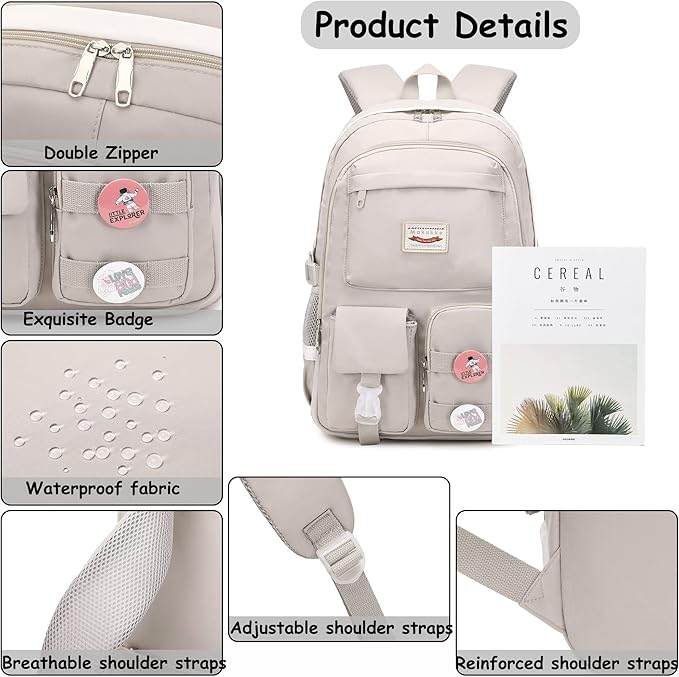 Makukke School Backpacks for Teen Girls - Laptop Backpacks 15.6 Inch College Cute Bookbag Anti Theft Women Casual Daypack,Gray