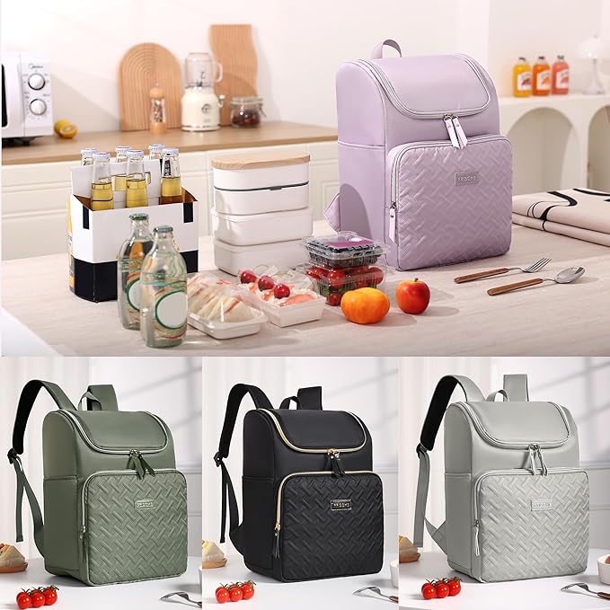 Women's Insulated Lunch Backpack for 15.6" Computer, Soft Backpack Coolers LeakProof Travel Cooler Bag Waterproof Lunch Picnic Beach Work Trip Thermal Bag Drink Beverage Beer (Sage Green)
