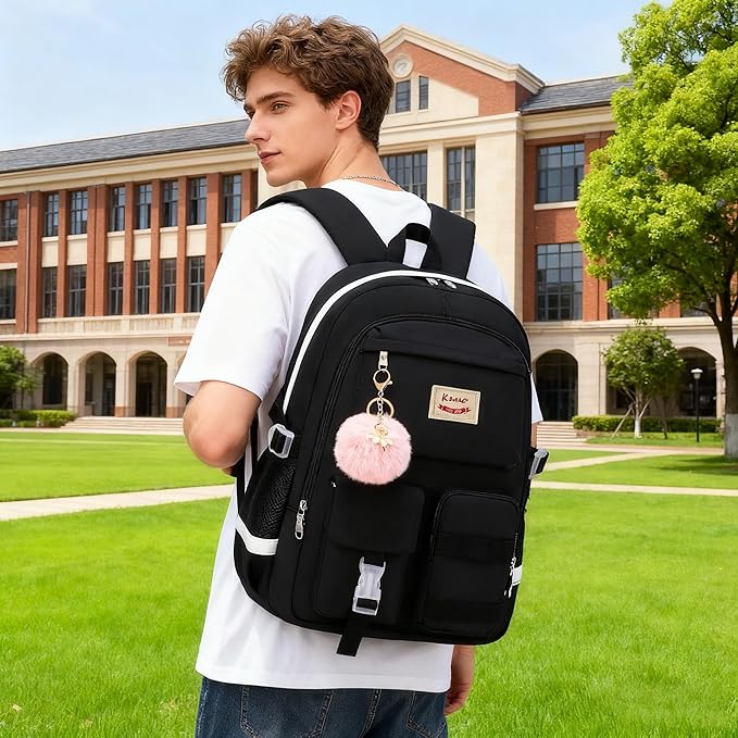 Backpack for Girls Laptop Backpacks 15.6 Inch College Cute Bookbag Anti Theft Primary Elementary School Bag Casual Daypack for Students Teens Girl Women (Black)