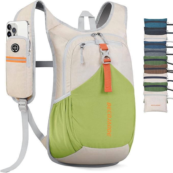 15L Small Hiking Backpack for Men Women Foldable Packable Back Pack Ultralight Hiking Daypack for Travel Camping Outdoor, Beige Green